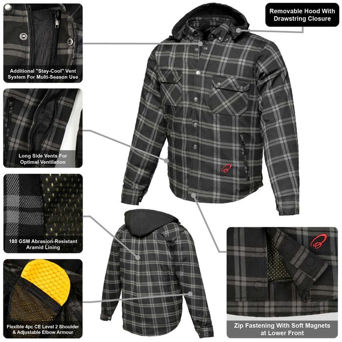 Camasa moto cu protectii nivel 2 si Kevlar (AA) Black Forge Negru Gri