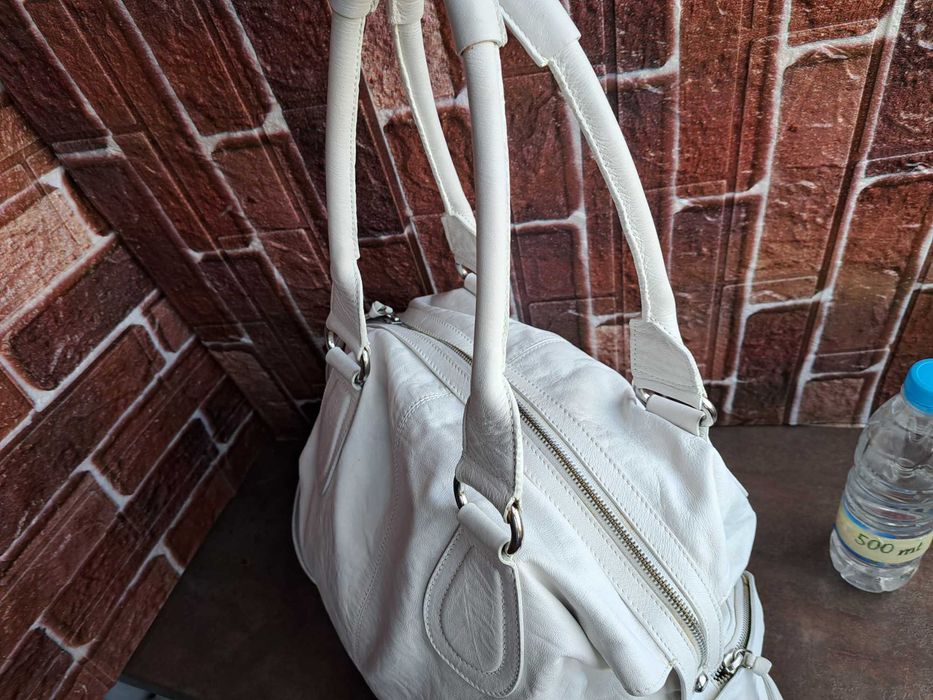 дамска чанта,Fabiana,голяма бяла торба-естествена кожа