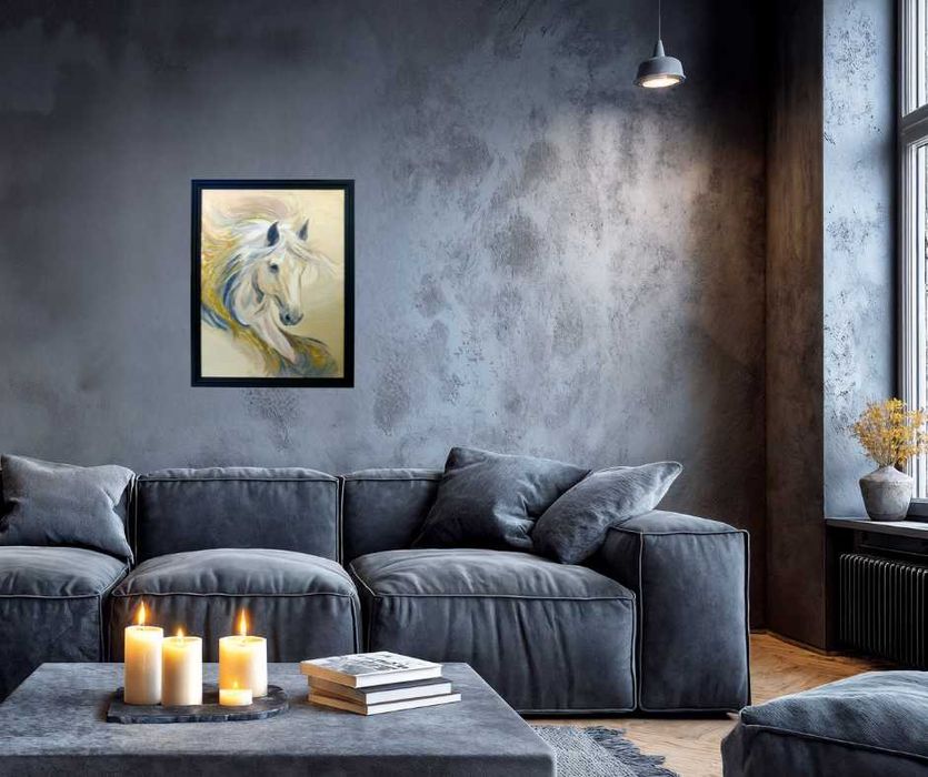 Оригинална картина с бял кон – маслени бои върху платно