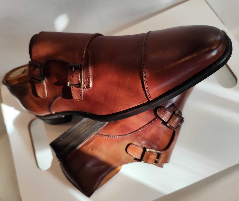 Pantofi double monk de lux 42.5 43 Arthur Brooke NOI piele naturala moale