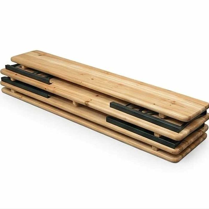 НЕМСКИ Сгъваем Дървен Градински Комплект – Маса с Две Пейки + ЛЕД ФЕНЕР