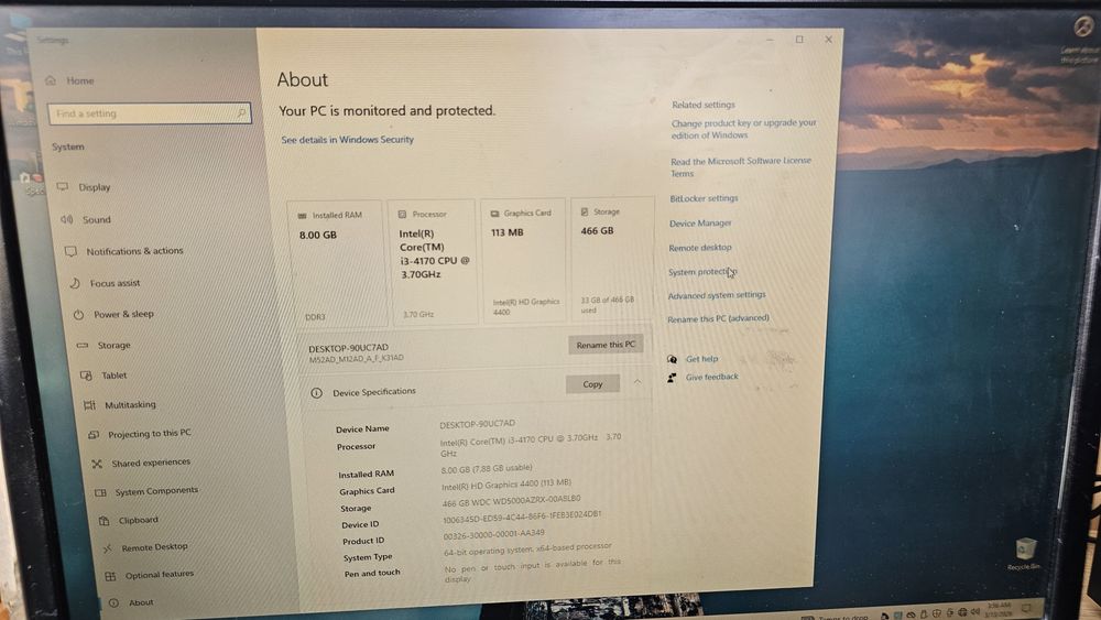 PC Asus Desktop / Intel i3-4170 3.70GHz / 8GB RAM / HDD 500GB / Windows 10