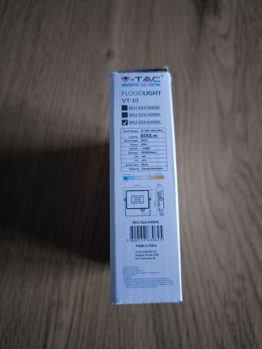 Reflector LED 10W, IP65, 6400k alb rece, 800 lm, V-TAC, cip samsung