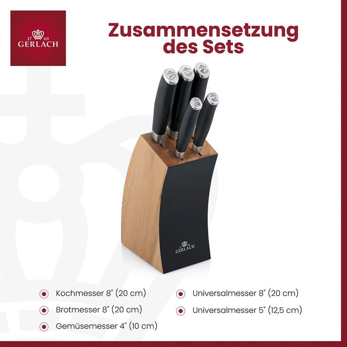 Gerlach 1760 Deco Black Kомплект ножове с блок 5 броя