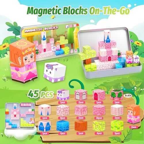 Нова детска играчка Мини магнитни блокчета 45 части с метална кутия за пътуване