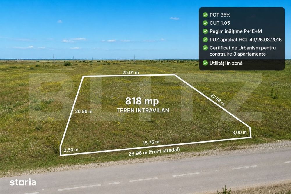 Teren intravilan 818 mp in Mosnita Veche – PUZ aprobat