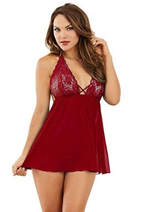 Set de lenjerie sexy rochita cu bustiera, chilot Brazilian, dantela, M