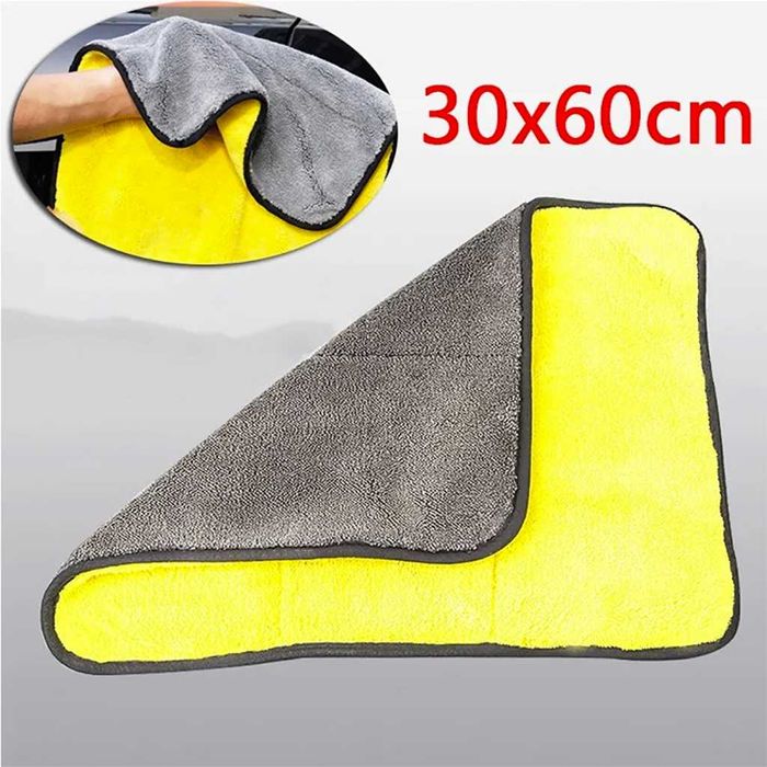 Професионална Двустранна Микрофибърна Кърпа за Подсушаване и Полиране, 60 х 30 см