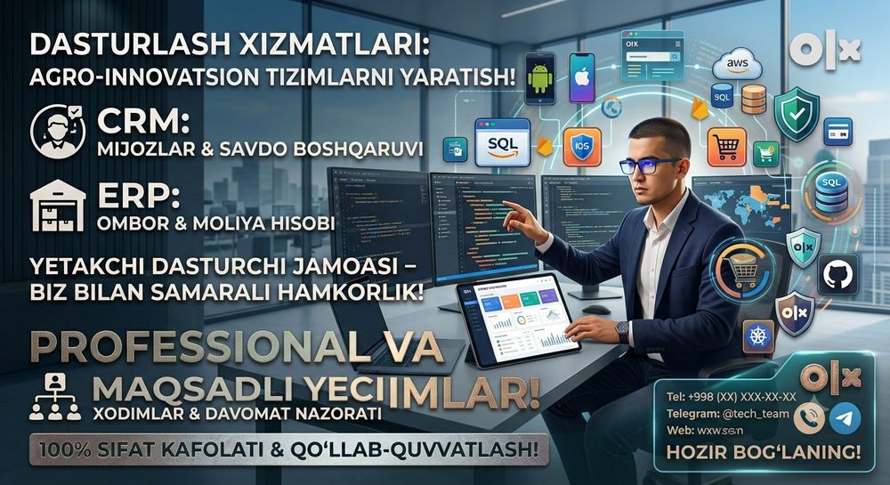 Professional Dasturlash Xizmati: CRM, ERP, POS va HR Dasturlari