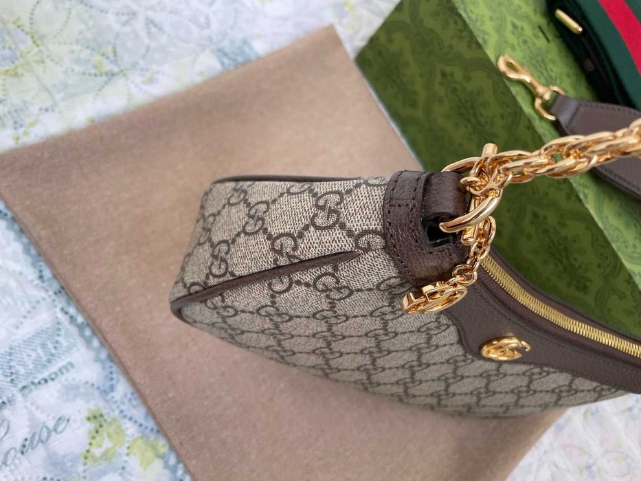 Гучи Бежова Canvas Чанта Ophidia За Рамо Оригинална Кожа Синджир Gucci