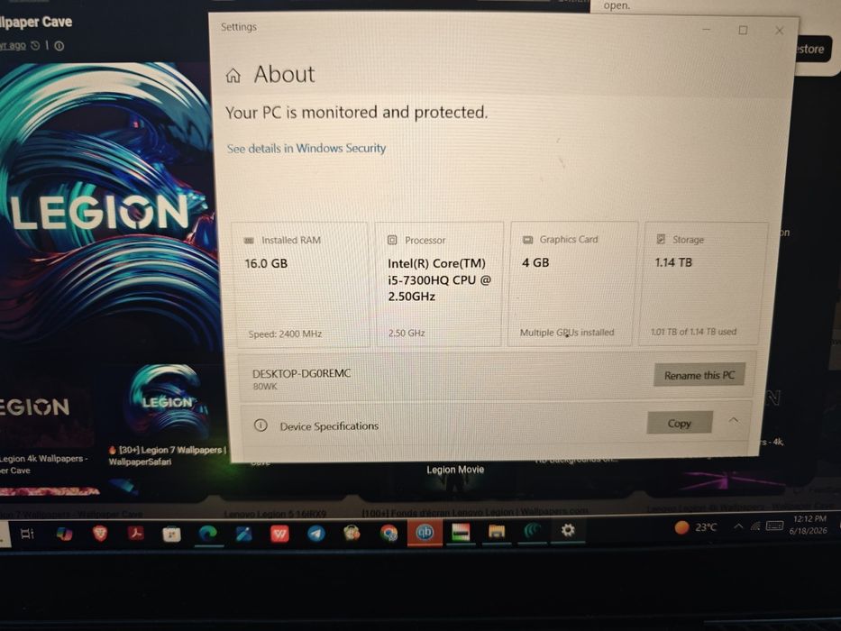Laptop Lenovo Legend Y520 i5 7300U HQ