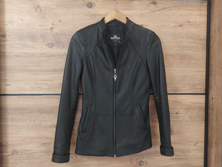 Ново дамско яке естествена кожа КОРОНА кожено разм S сако палто KORONA
