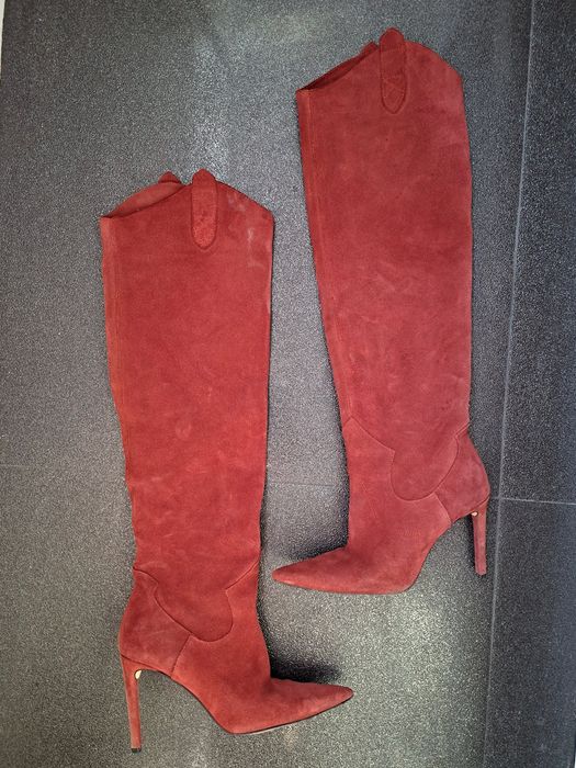 Cizme lungi piele naturala Zara burgundi