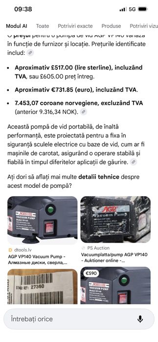 Pompa vacum pentru carota