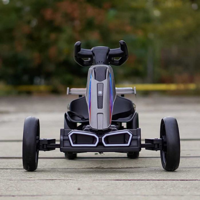 Go-Kart electric pentru copii 70W, 12V 4.5Ah, roti moi si telecomanda, culoare gri