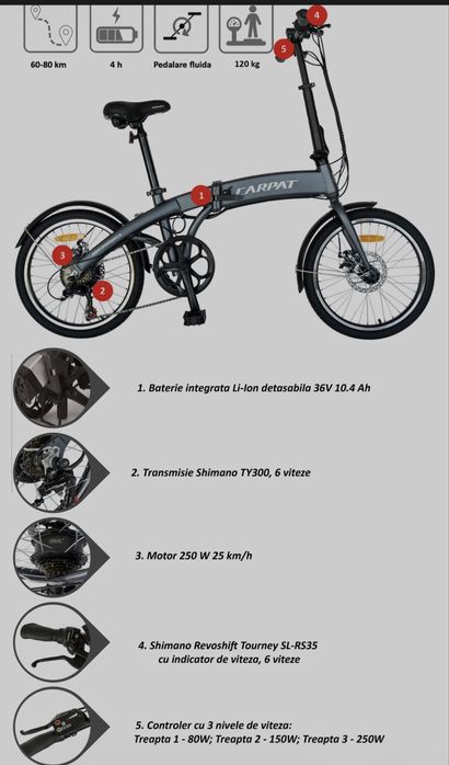 Bicicleta  Electrica Pliabila Shimano 6 viteze