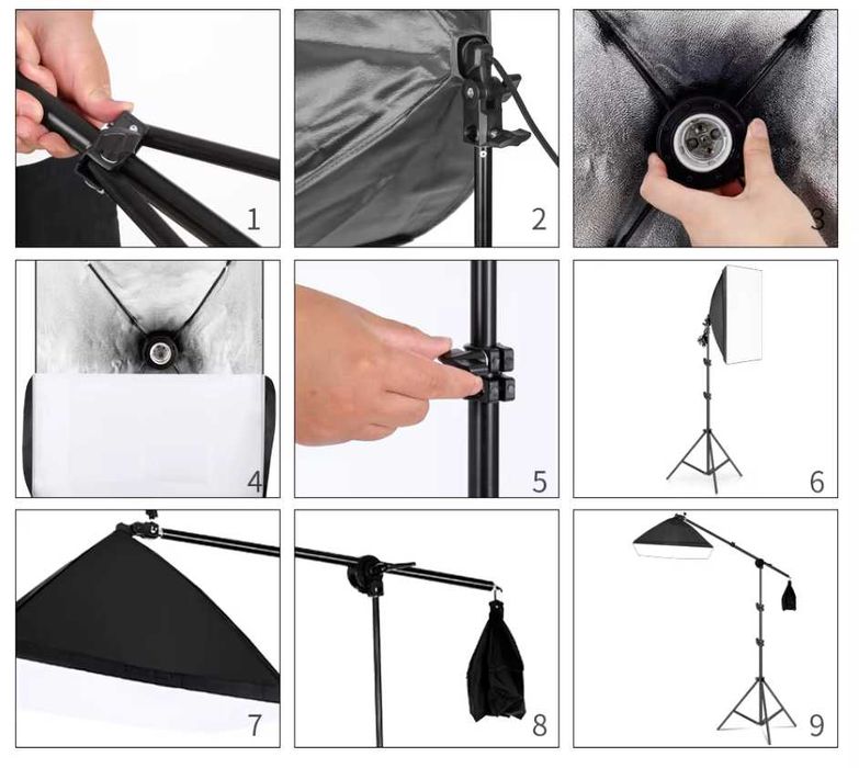 К-кт за осветление , софтбокс 3 бр. + 1 бр подвижно рамо / буум арм