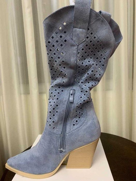 Cizme de inspiratie western, de piele intoarsa, marimea 37