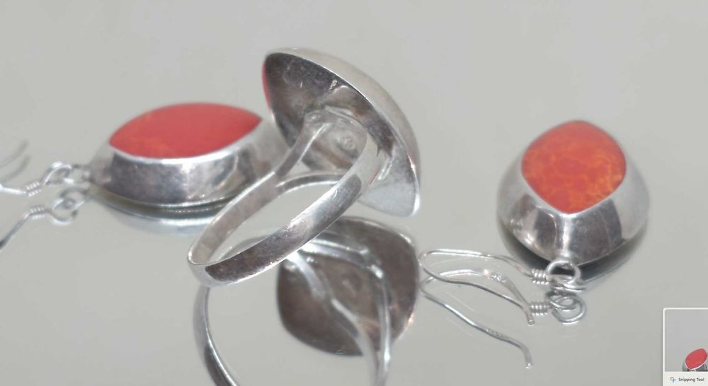 Set deosebit din Argint cu Rășină (Imitație Coral Spongios)