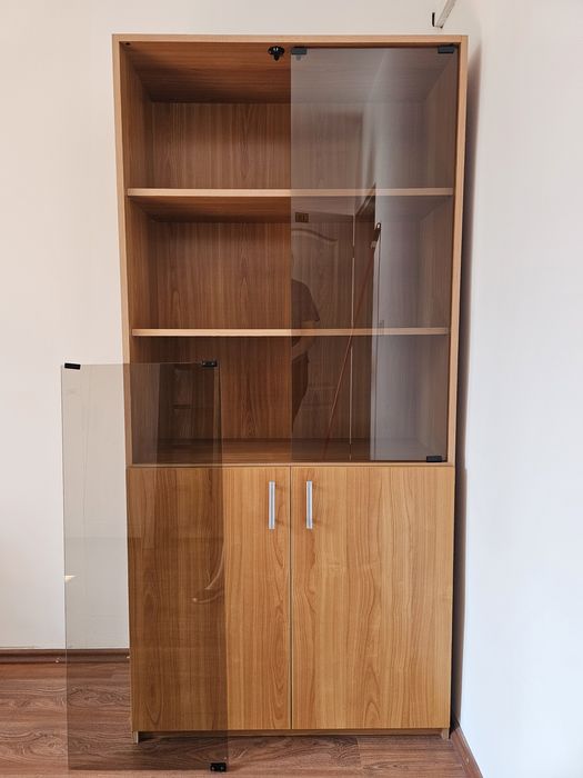 2x Dulapuri combinate cu vitrină — lemn, ideale pentru arhivă/acte