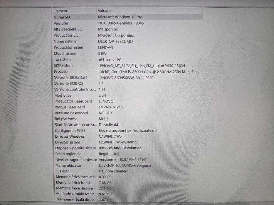 Laptop Gaming Lenovo Legion Y530 i5-8300H  (folosit doar office)