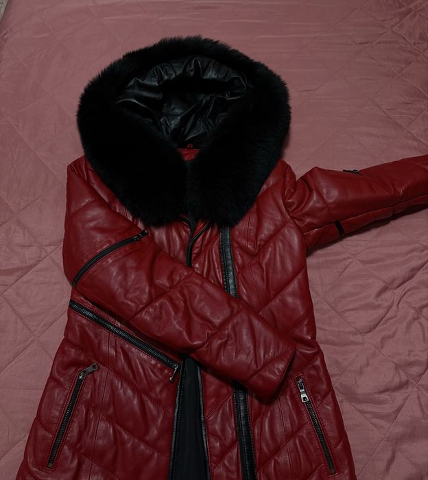 Geaca din piele naturala cu blana de vulpe