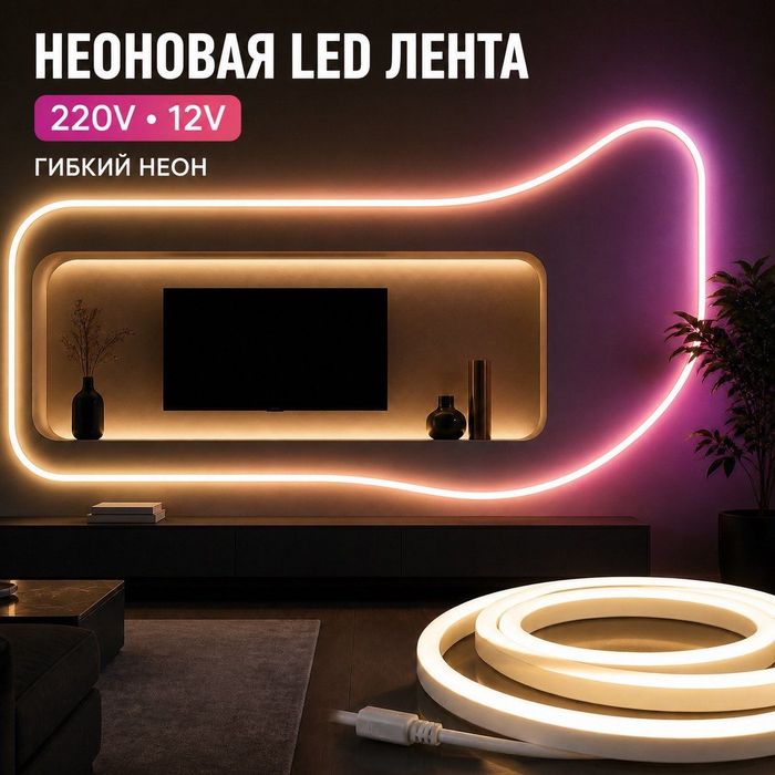 Гибкая неоновая LED лента на 220/12V (neon flex, подсветка метражная)