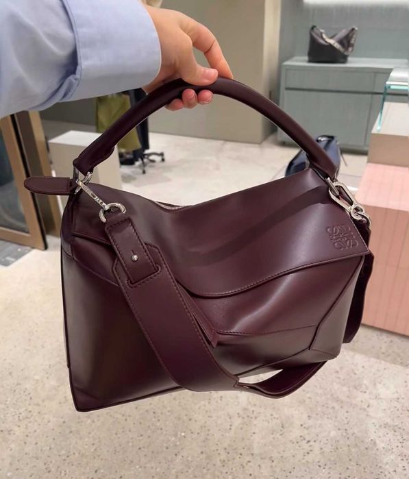 Нова дамска чанта в стил Loewe Puzzle Large – бордо