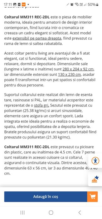 Coltar living extensibil pe dreapta Negociabil!
