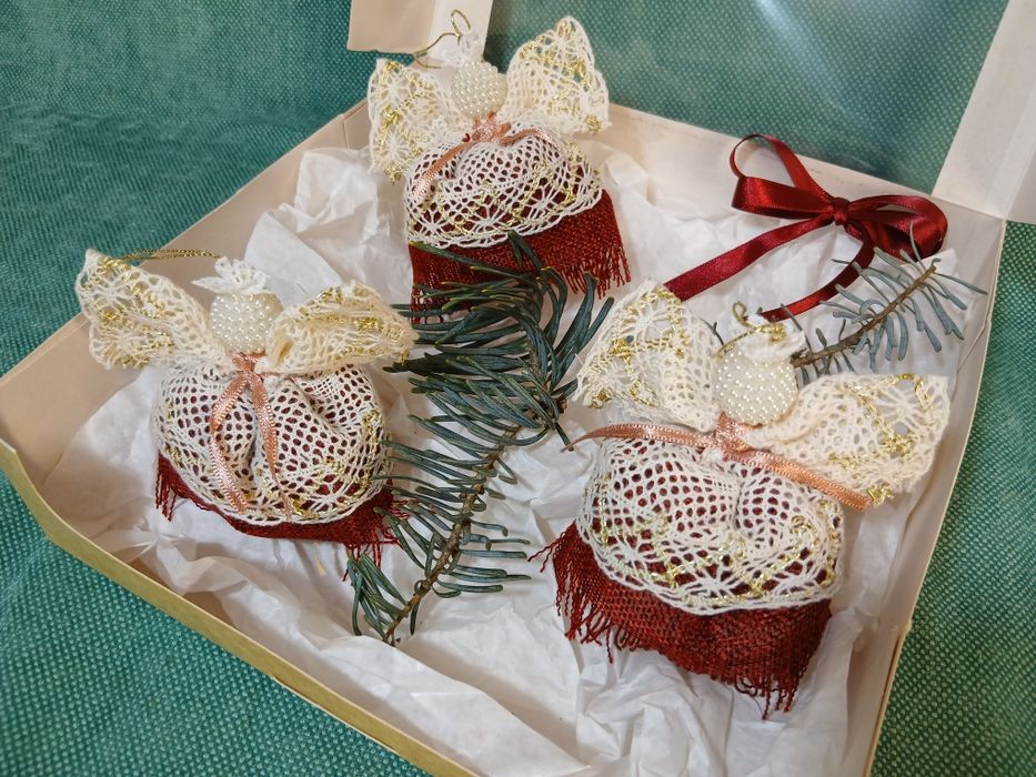 Set 3 Îngeraşi Crăciun handmade decorațiuni brad Crăciun ornamente