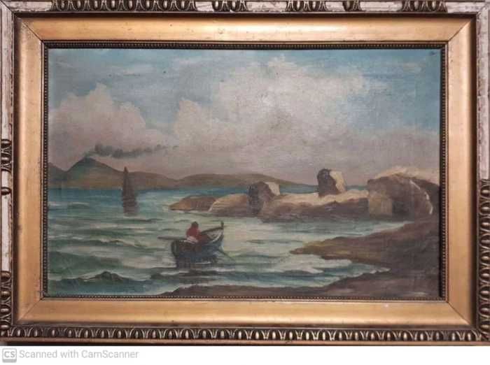 tablou Peisaj marin, ulei pe panza, interbelic, 36x56 cm