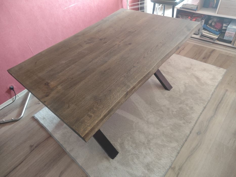 Трапезна маса КАСТЕЛ-3 с плот  от дъбов масив 140/95/75h