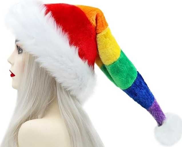 Коледна шапка Rainbow, многоцветна, топла коледна шапка на Дядо Коледа