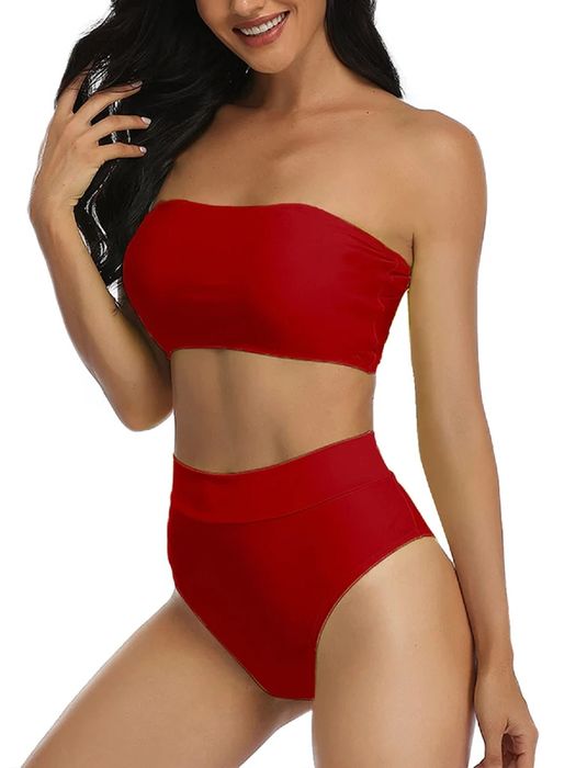 Costum de baie S, fără bretele cu talie înaltă cu bandă din două piese