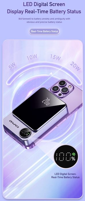 Awei P39K Magnetic Wireless Mini Power Bank 10000mAh For iPhone 15 16