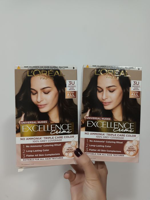 НОВ комплект боя за коса без амоняк Nudes Loreal Paris, Nr.3U Universal Dark Brown, 2 бр., Спиди/лично предаване