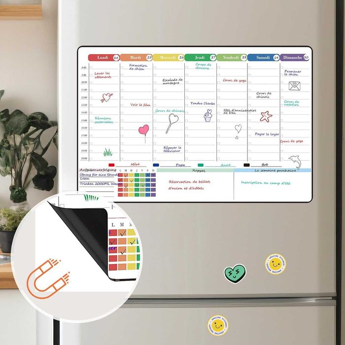 Магнитен седмичен календар - планер, за хладилник 42x28 см бяла дъска