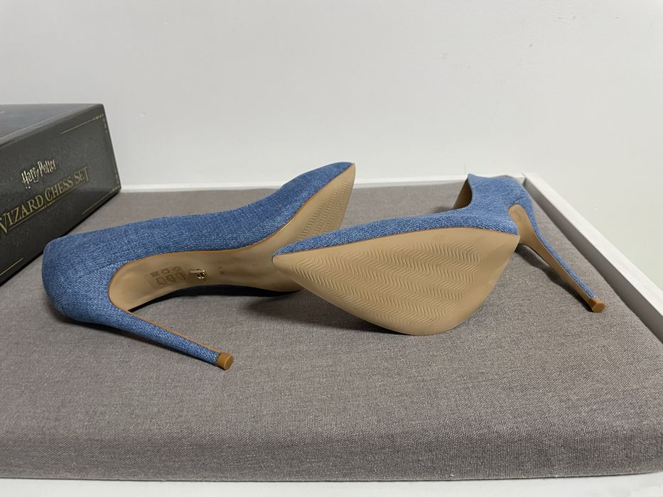 Pantofi stiletto, albastri, mar.  38,5, noi, toc 12 cm