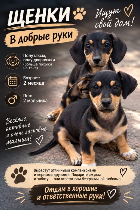 Щенки в добрые руки.