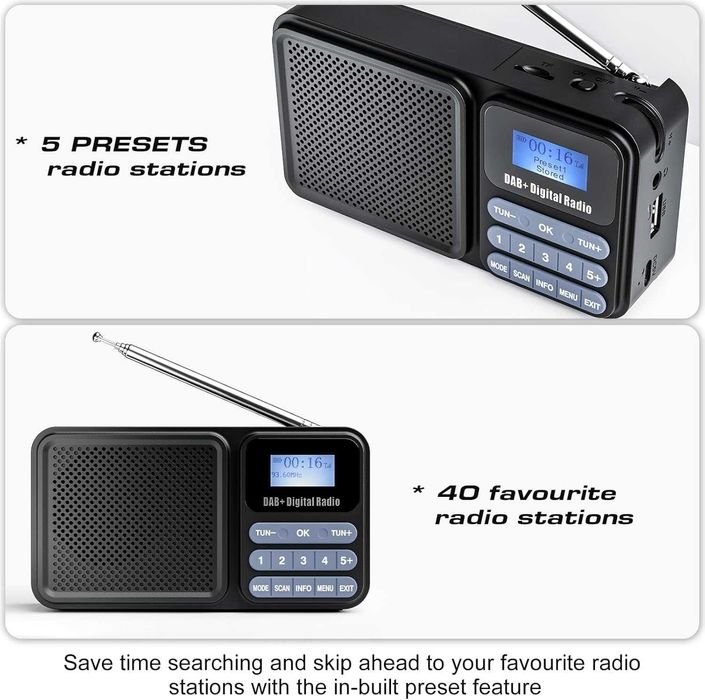 Преносимо DAB радио Gallypek, DAB Plus FM радио с Bluetooth 5.0 и 80 предварително зададени станции