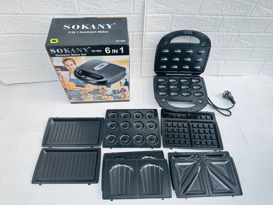 Мультипекарь 6в1, Вафельница Sokany SK-908