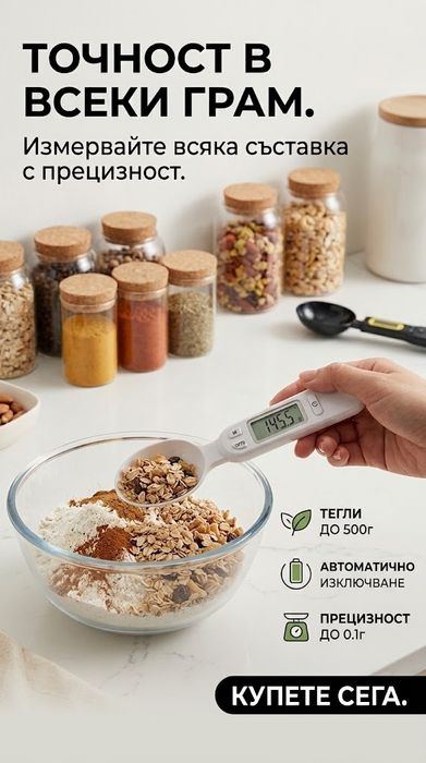 Дигитална кухненска лъжица с везна (до 500g / 0.1g) – Точно теглене