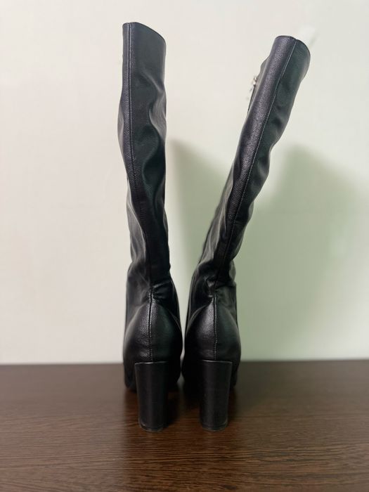 Cizme negre până la genunchi, toc 8 cm, mărimea 37