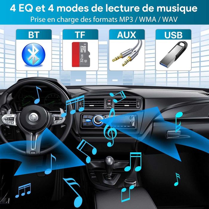 N2215 Bluetooth 5.0 1 Din автомобилно радио, 9-12V, AM/FM, 2 USB, 4-канален