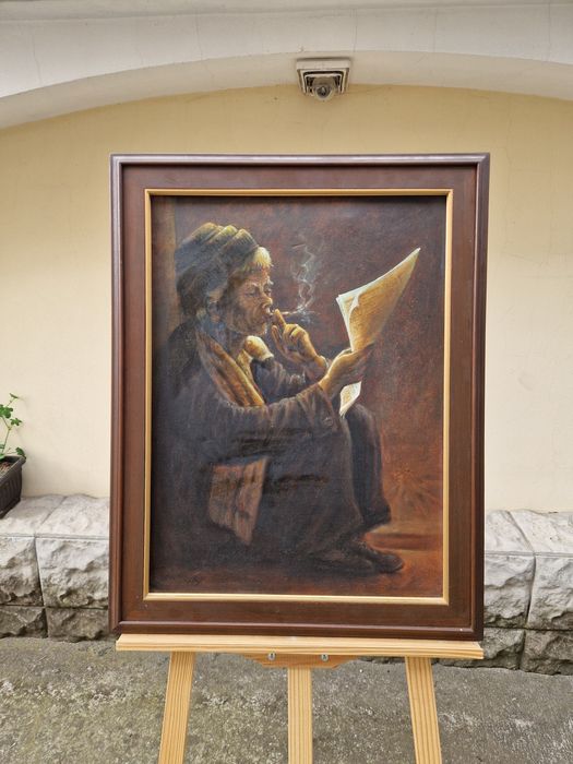 Страхотна антикварна авторска картина масло върху платно