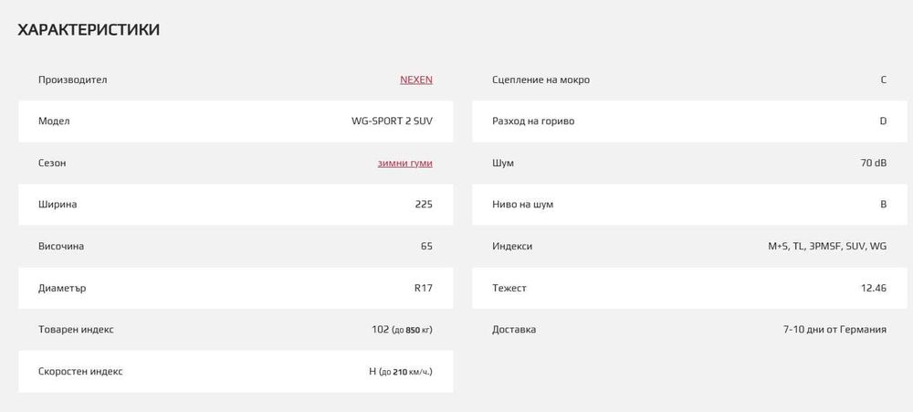 Гуми Nexen WG-SPORT 2 SUV