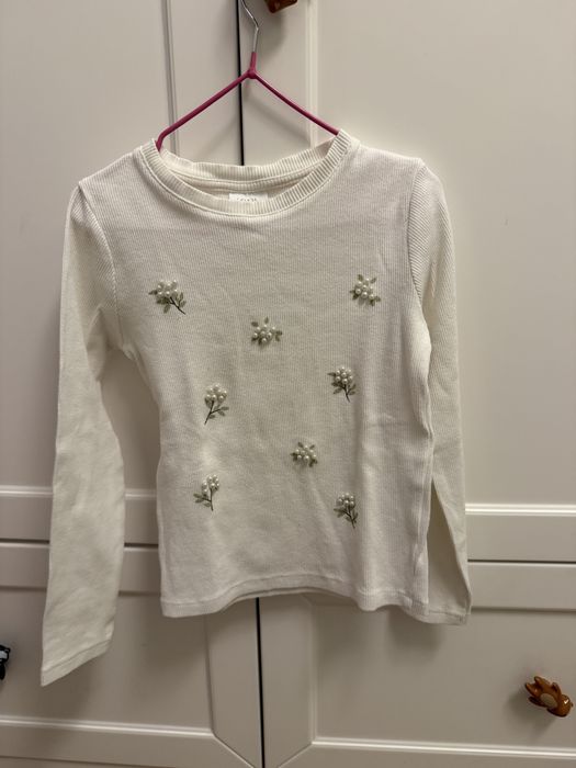 Bluza Zara albe cu perlute, 8-9 ani, 130 cm