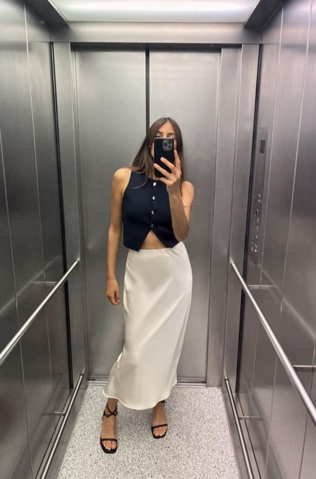 Fusta midi satinata Zara noua cu eticheta