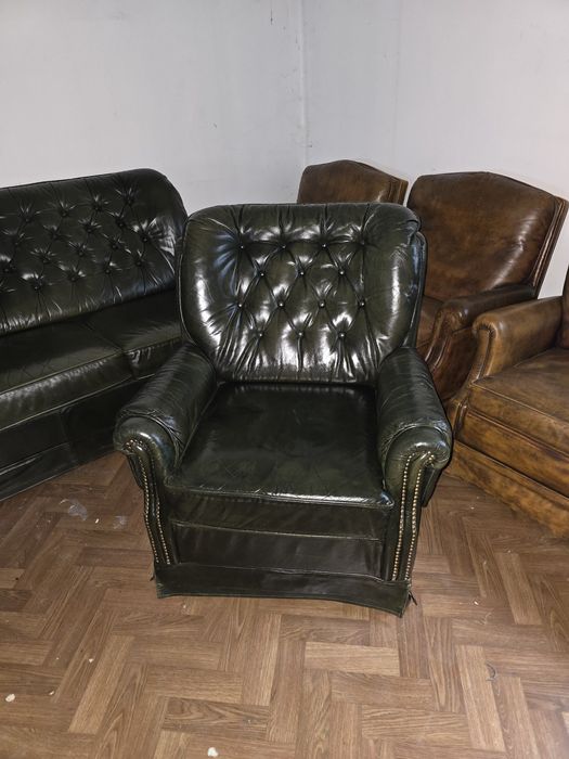 Set 3+2+1 Chesterfield Queen Anne piele naturală