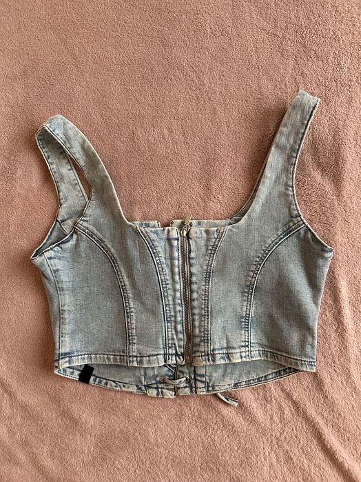 Чисто нов дънков/о топ/бюстие с връзки